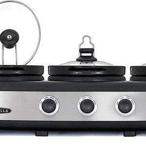 3 Oval Triple Slow Cooker - stainless steel with black base